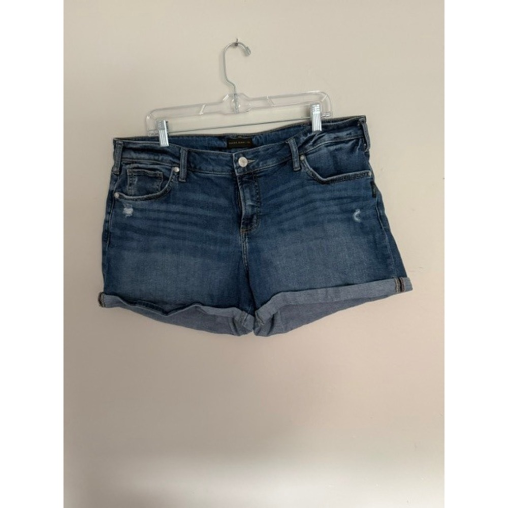 Silver Jeans Co Womens Mid Wash Distressed Cuffed Denim Shorts Blue Size 34